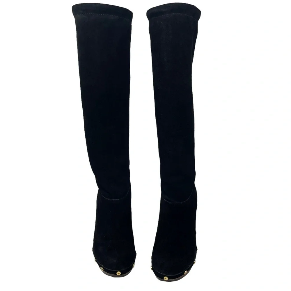 Tory Burch | Tall Black Suede Leather Booker Clog Boots, womens size 6
